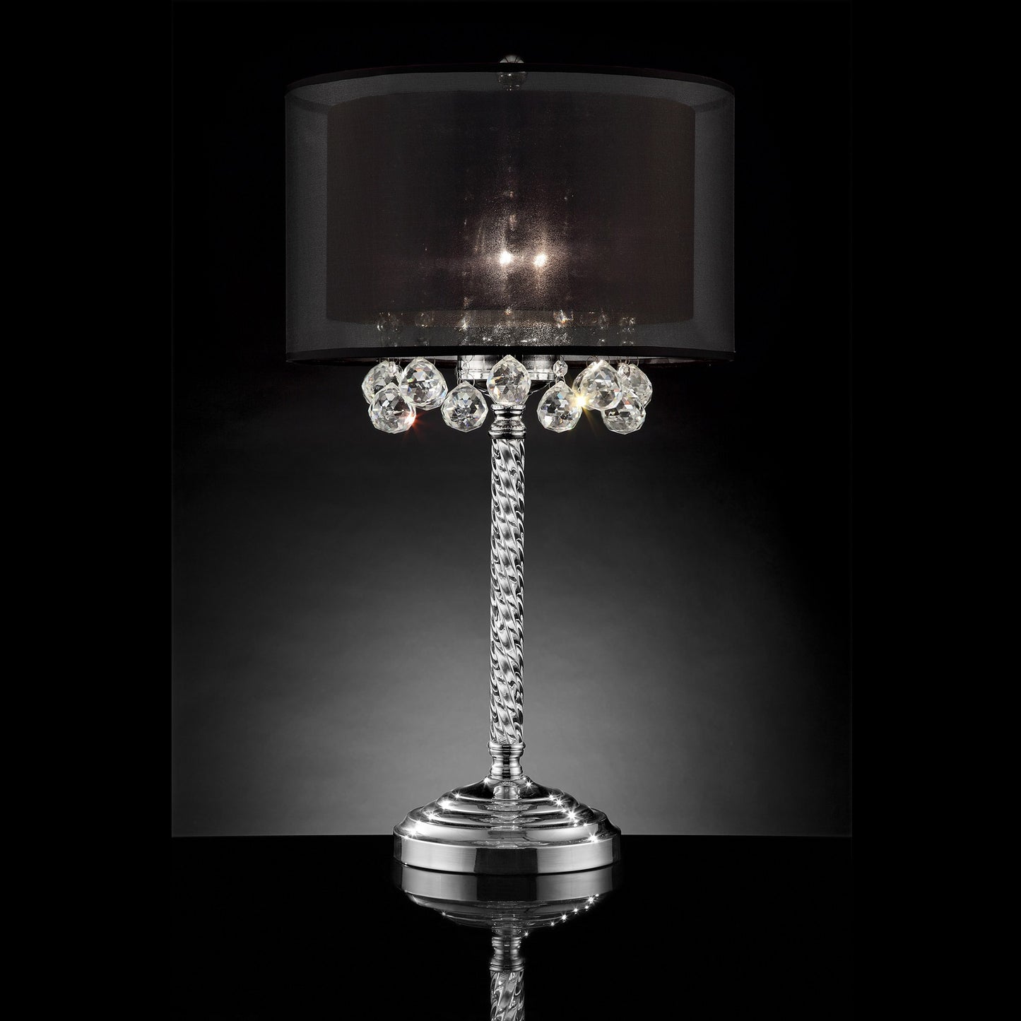 Contempo Silver Table Lamp with Black Shade and Crystal Accents By Homeroots | Table Lamps | Modishstore - 3