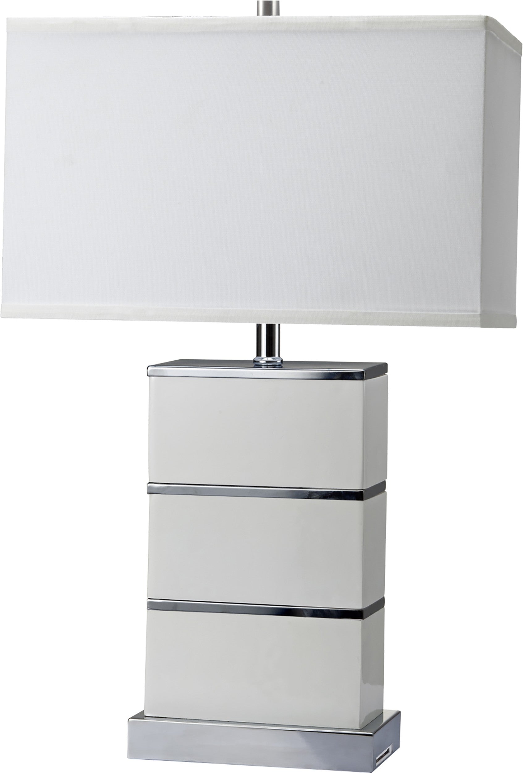 Modern White and Silver Table Lamp with USB By Homeroots | Table Lamps | Modishstore - 2