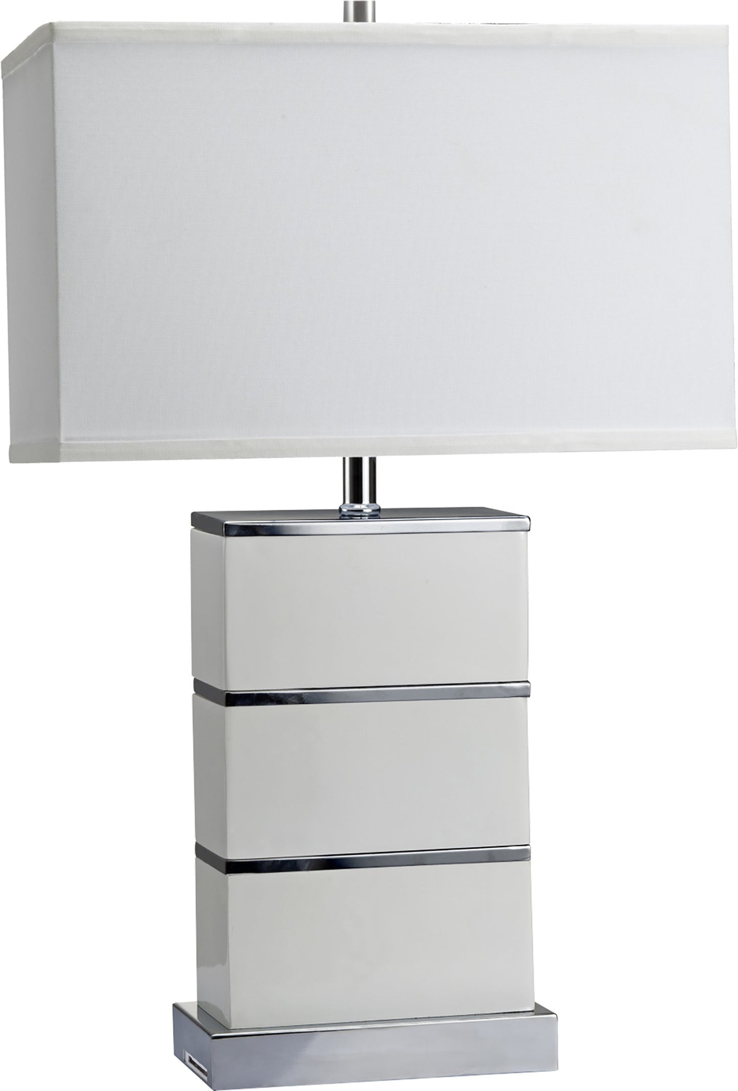 Modern White and Silver Table Lamp with USB By Homeroots | Table Lamps | Modishstore - 3