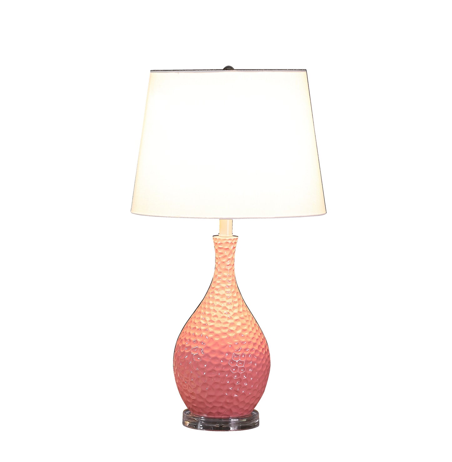 28" Pink Hammered Urn Table Lamp With White Tapered Drum Shade By Homeroots | Table Lamps | Modishstore - 4