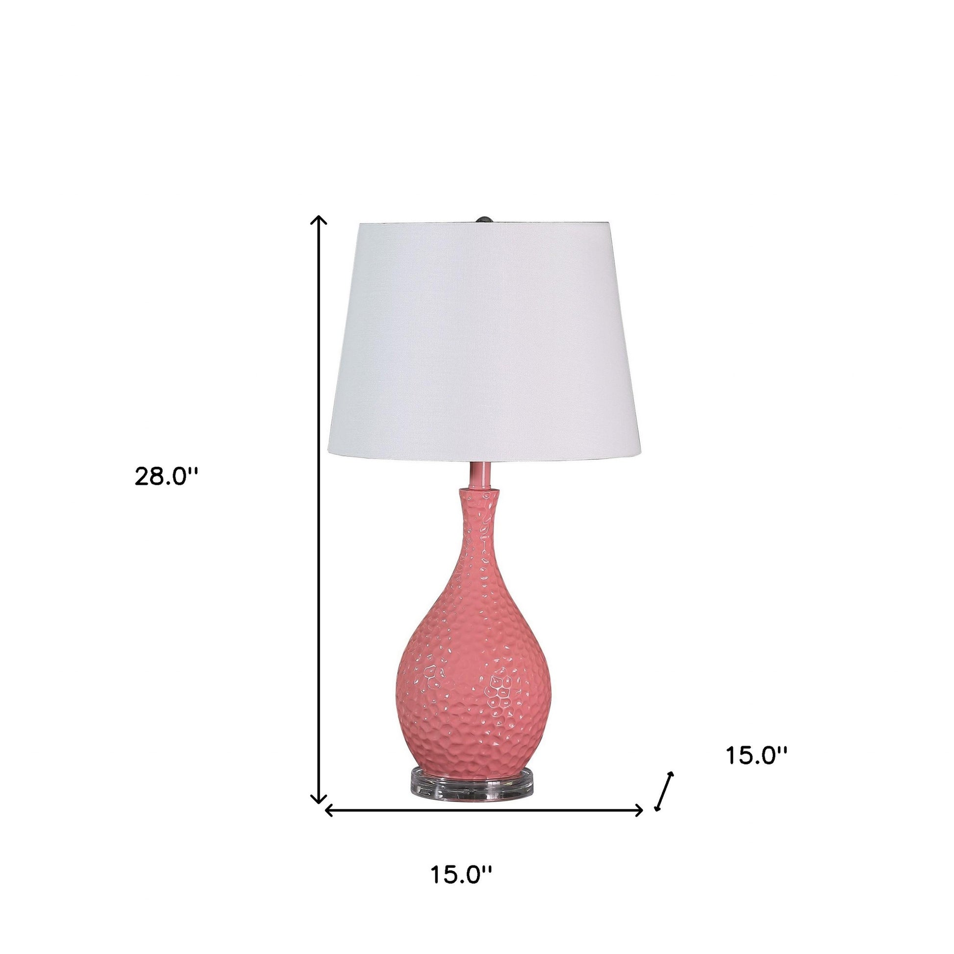 28" Pink Hammered Urn Table Lamp With White Tapered Drum Shade By Homeroots | Table Lamps | Modishstore - 5