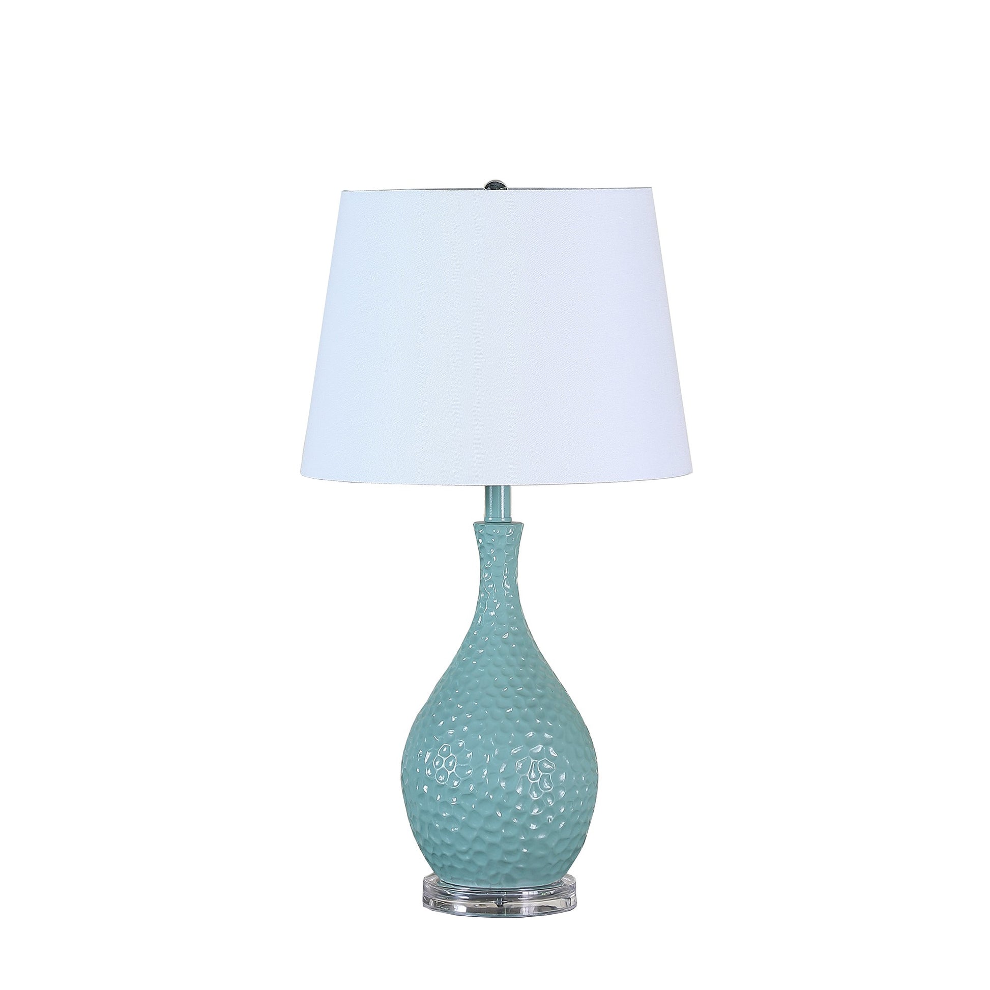 28" Aqua Hammered Urn Table Lamp With White Tapered Drum Shade By Homeroots | Table Lamps | Modishstore - 3