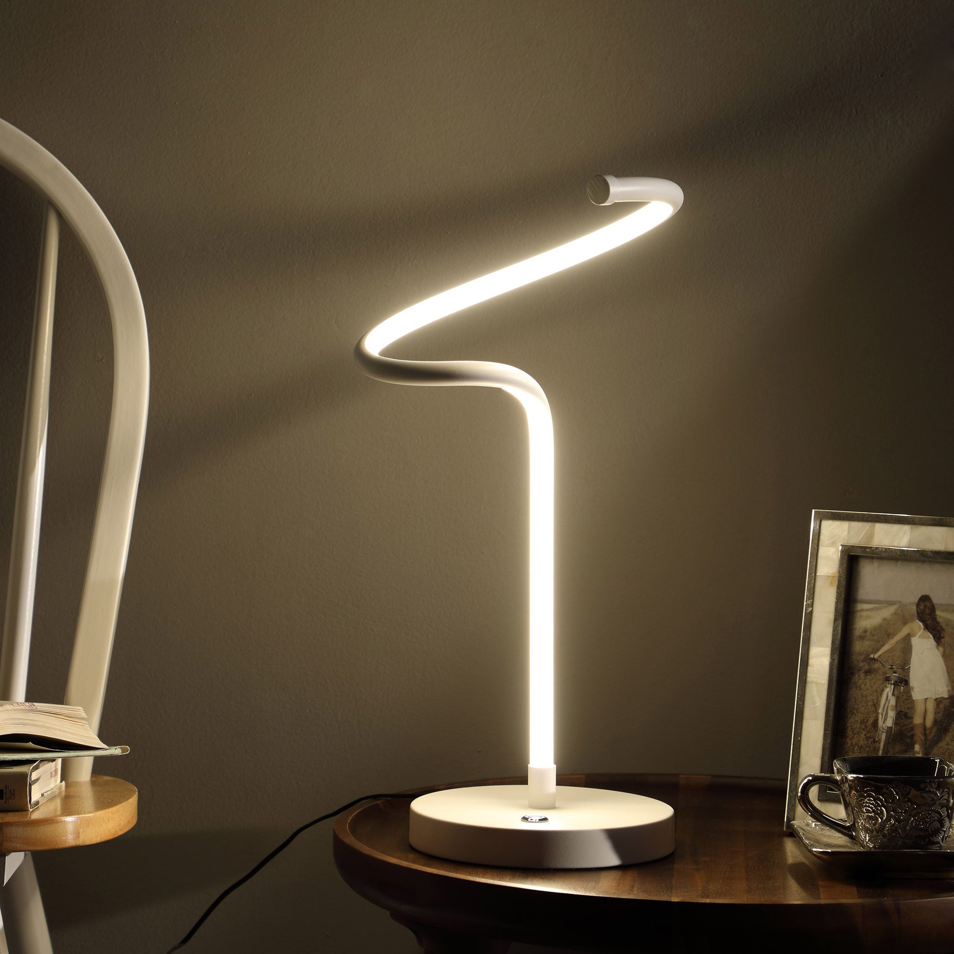 18" White Curvy Spiral LED Table Lamp By Homeroots | Table Lamps | Modishstore