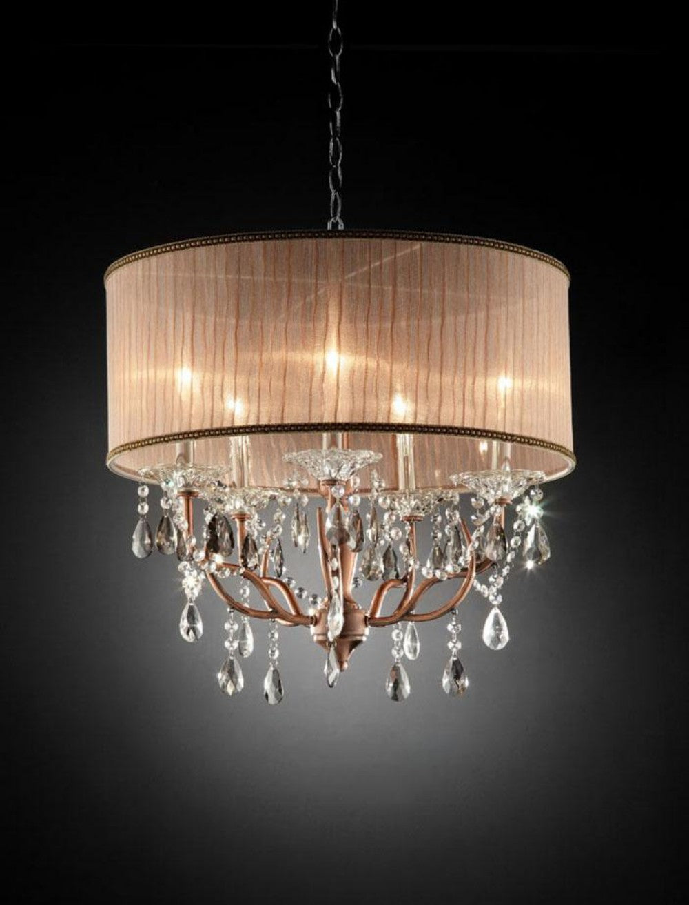 Silver and Pink Faux Crystal Hanging Chandelier Lamp By Homeroots | Chandeliers | Modishstore