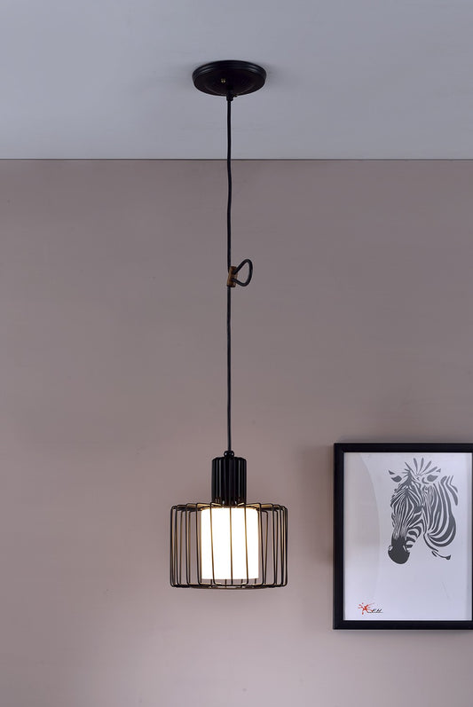 Black Metal Cage Hanging Light By Homeroots | Chandeliers | Modishstore