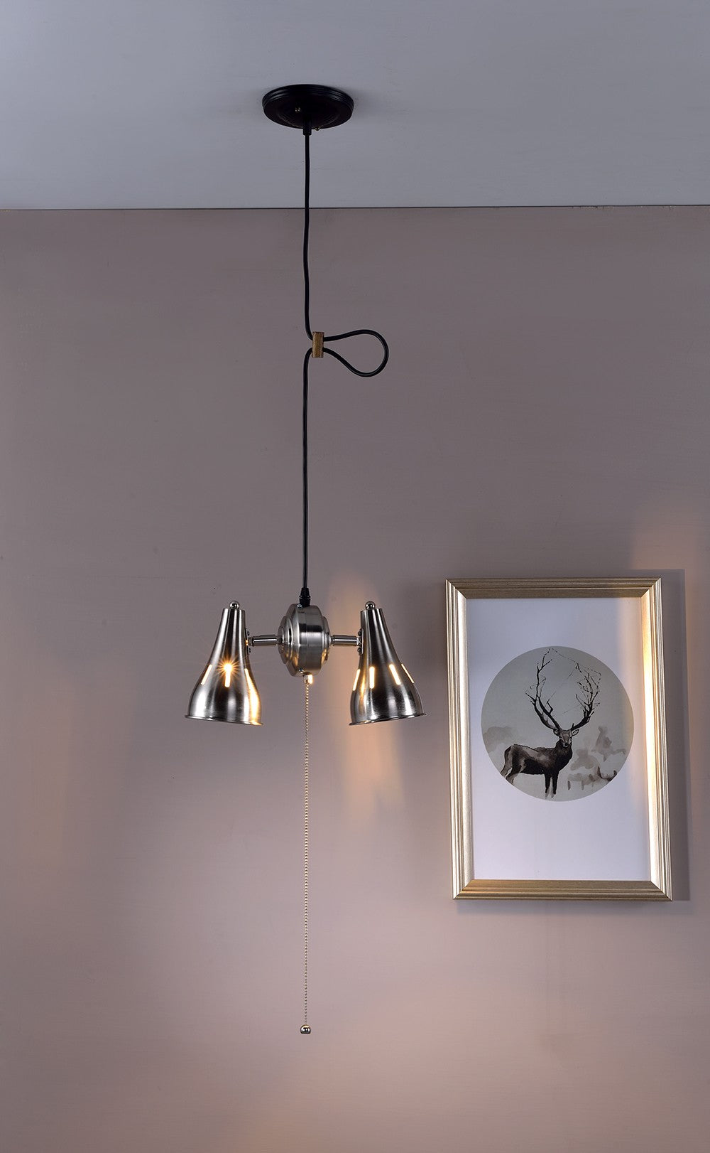 Two Light Industrial Silver Hanging Light By Homeroots | Chandeliers | Modishstore