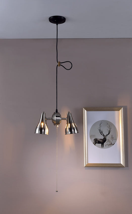 Two Light Industrial Silver Hanging Light By Homeroots | Chandeliers | Modishstore