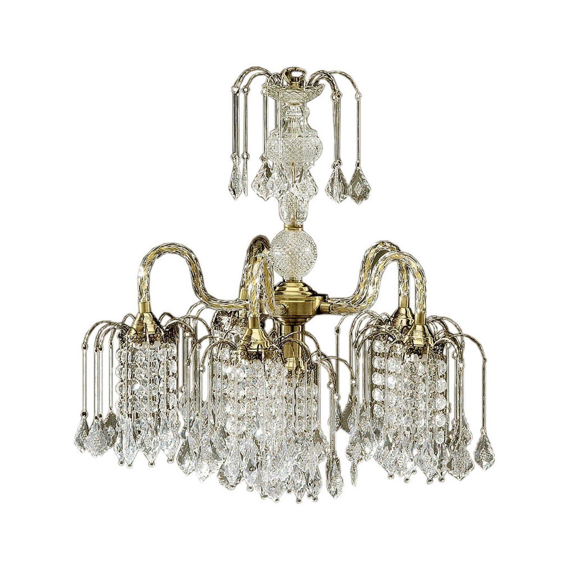 Two Tier Crystal and Brass Hanging Chandelier Light By Homeroots | Chandeliers | Modishstore - 2