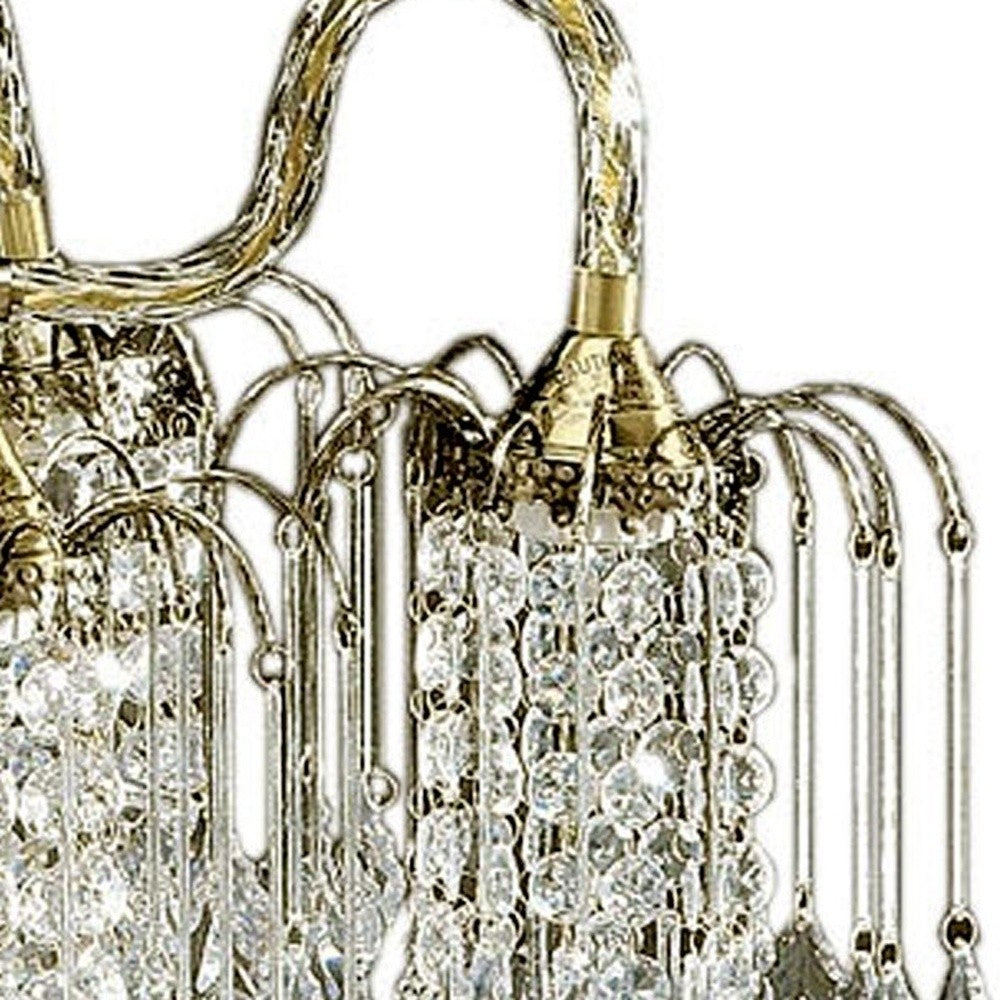 Two Tier Crystal and Brass Hanging Chandelier Light By Homeroots | Chandeliers | Modishstore - 3