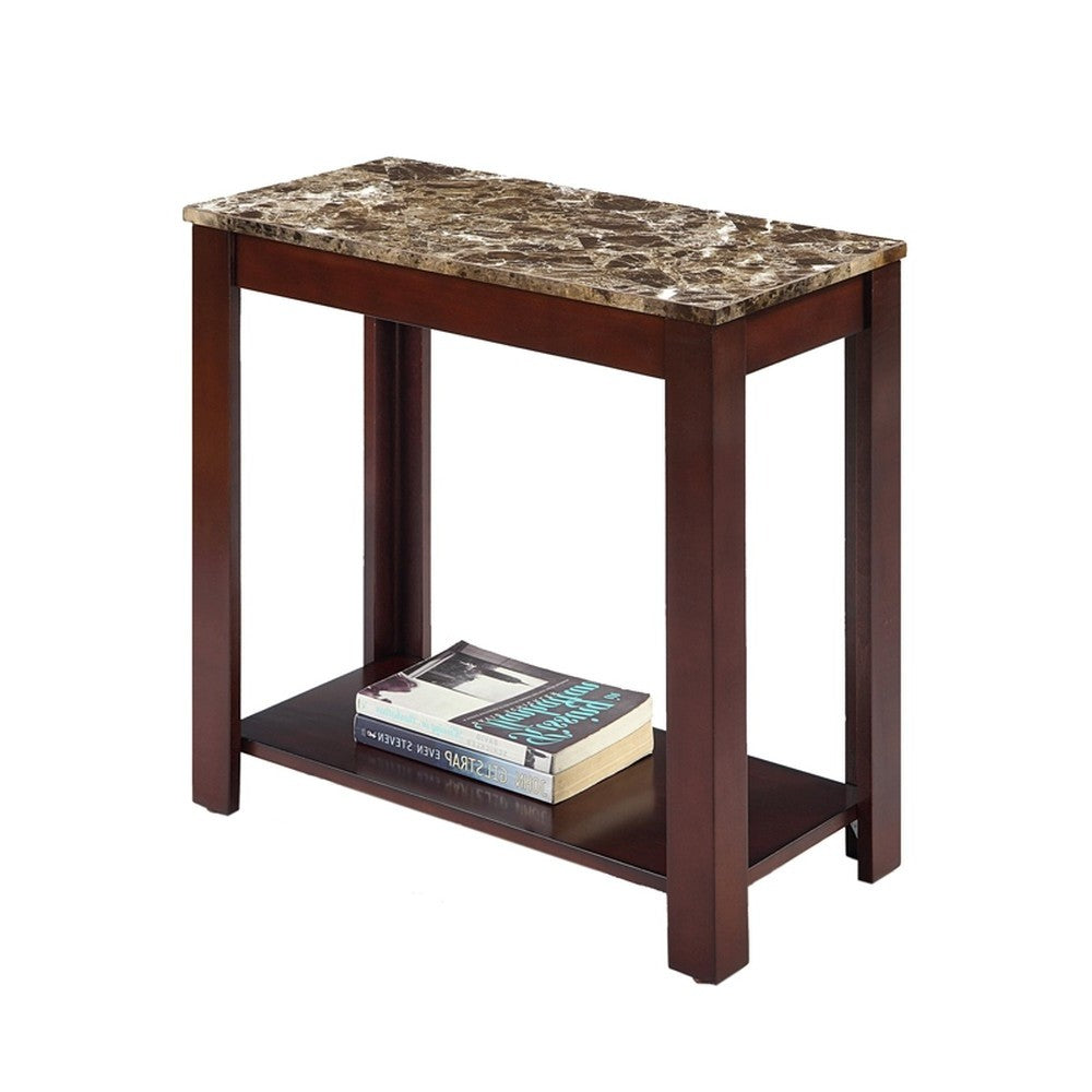 24" Brown Faux Marble End Table With Shelf By Homeroots | End Tables | Modishstore - 2