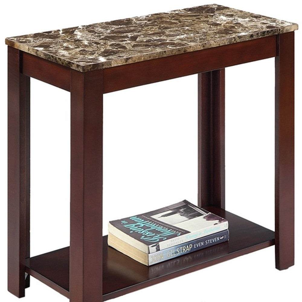 24" Brown Faux Marble End Table With Shelf By Homeroots | End Tables | Modishstore - 4