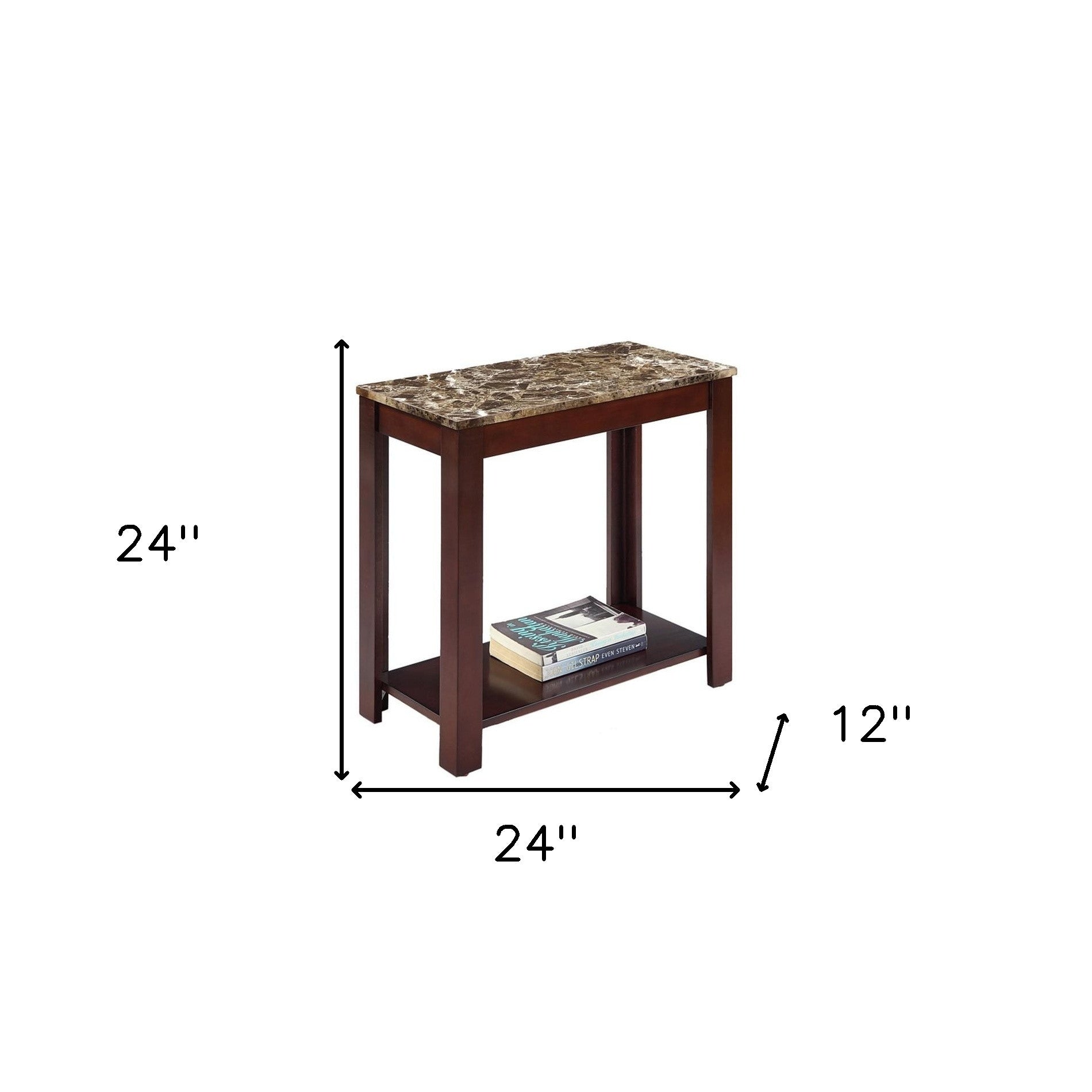 24" Brown Faux Marble End Table With Shelf By Homeroots | End Tables | Modishstore - 5