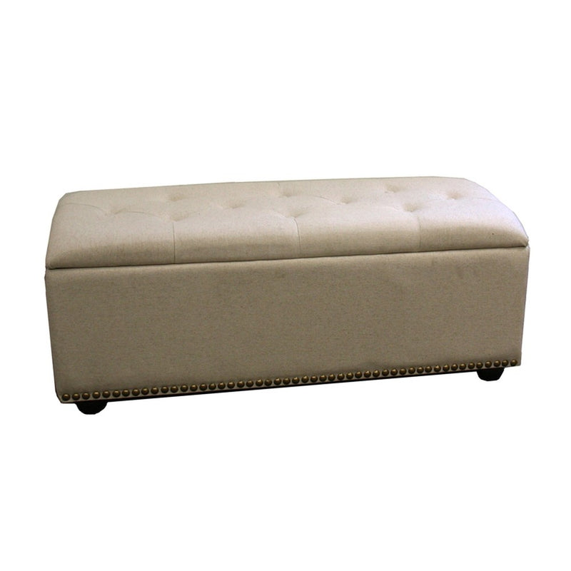 Beige Nailhead Storage Bench Ottoman Four Piece Set By Homeroots | Benches | Modishstore