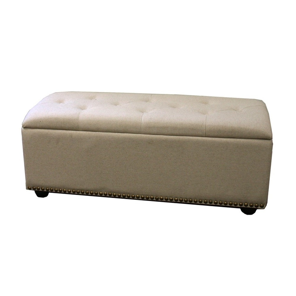 Beige Nailhead Storage Bench Ottoman Four Piece Set By Homeroots | Benches | Modishstore - 3