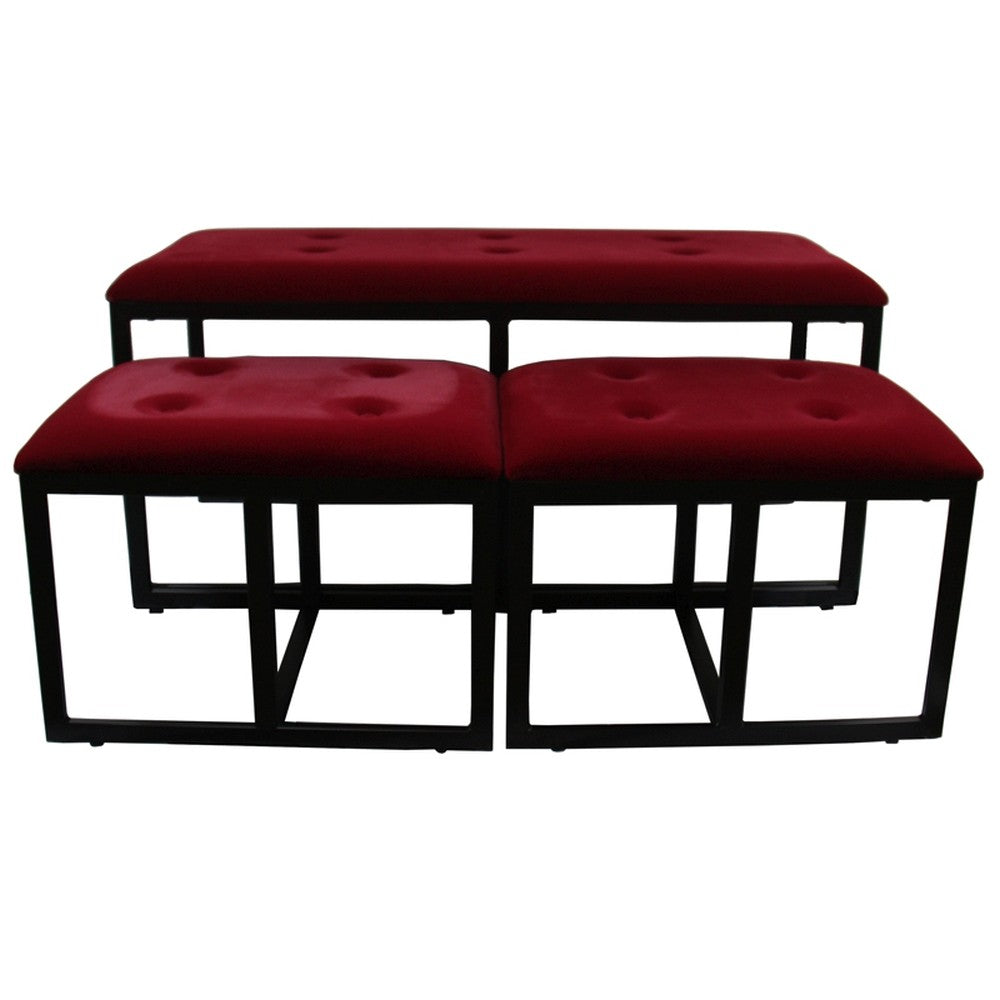 Modern Black and Red Metal Three Piece Bench Set By Homeroots | Benches | Modishstore - 2