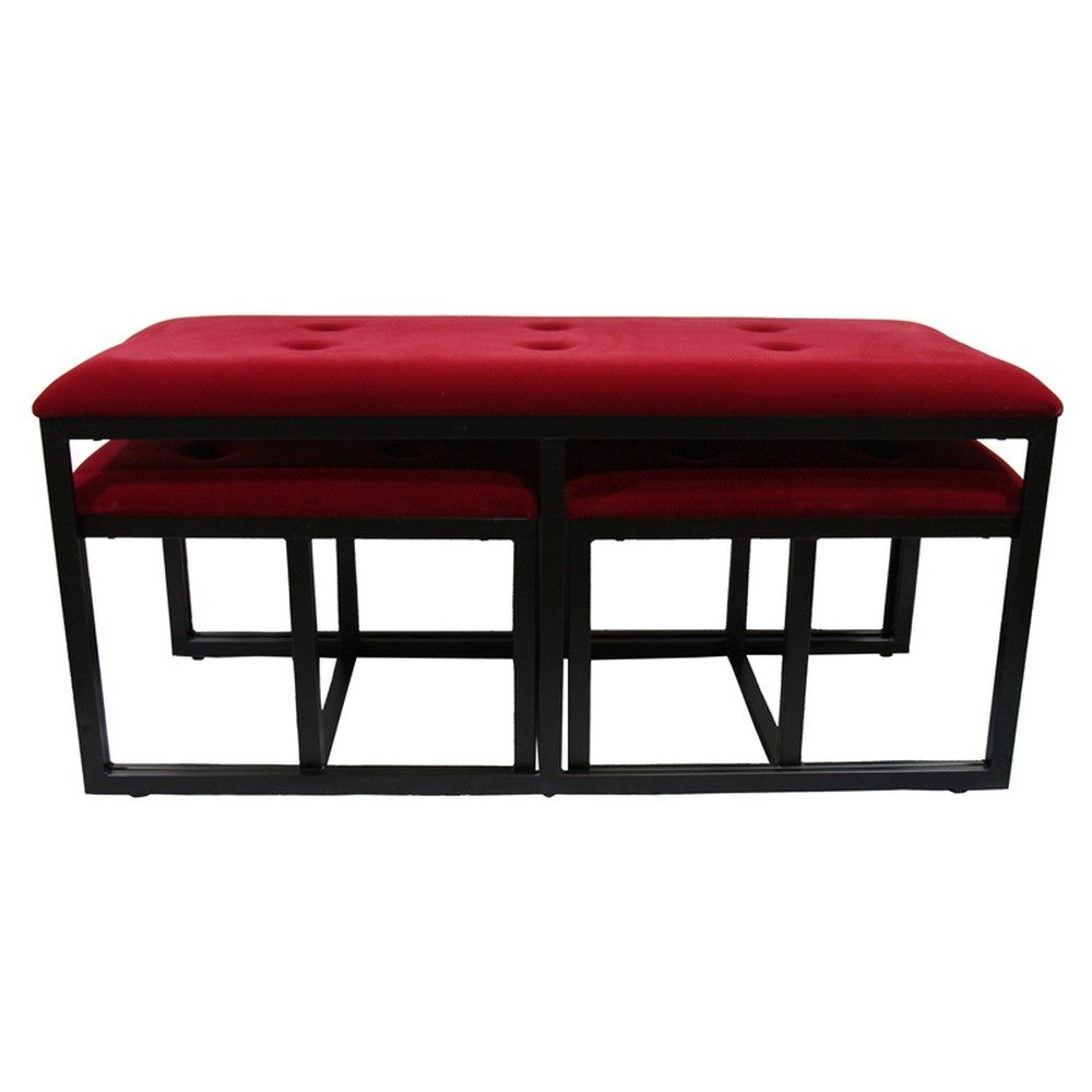 Modern Black and Red Metal Three Piece Bench Set By Homeroots | Benches | Modishstore - 3