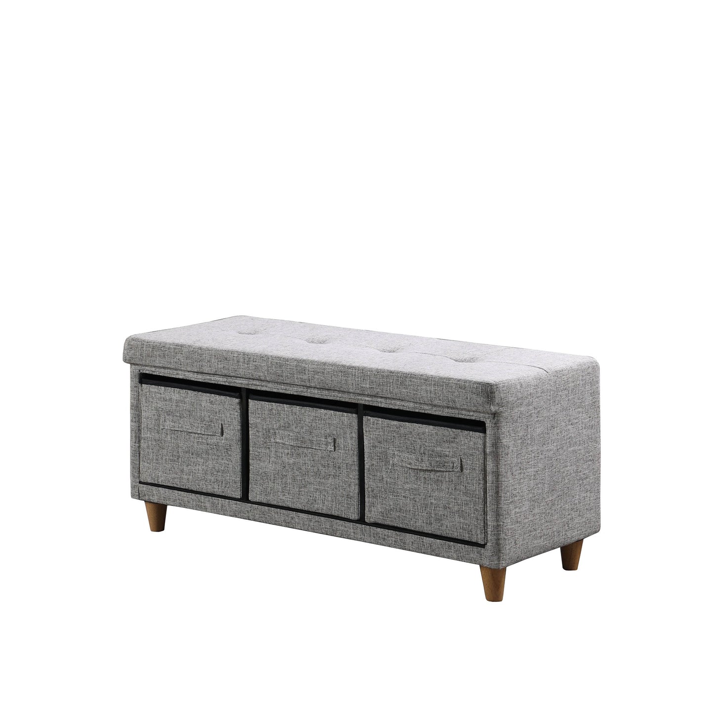 40" Gray And Brown Upholstered Cotton Blend Bench With Drawers By Homeroots | Benches | Modishstore