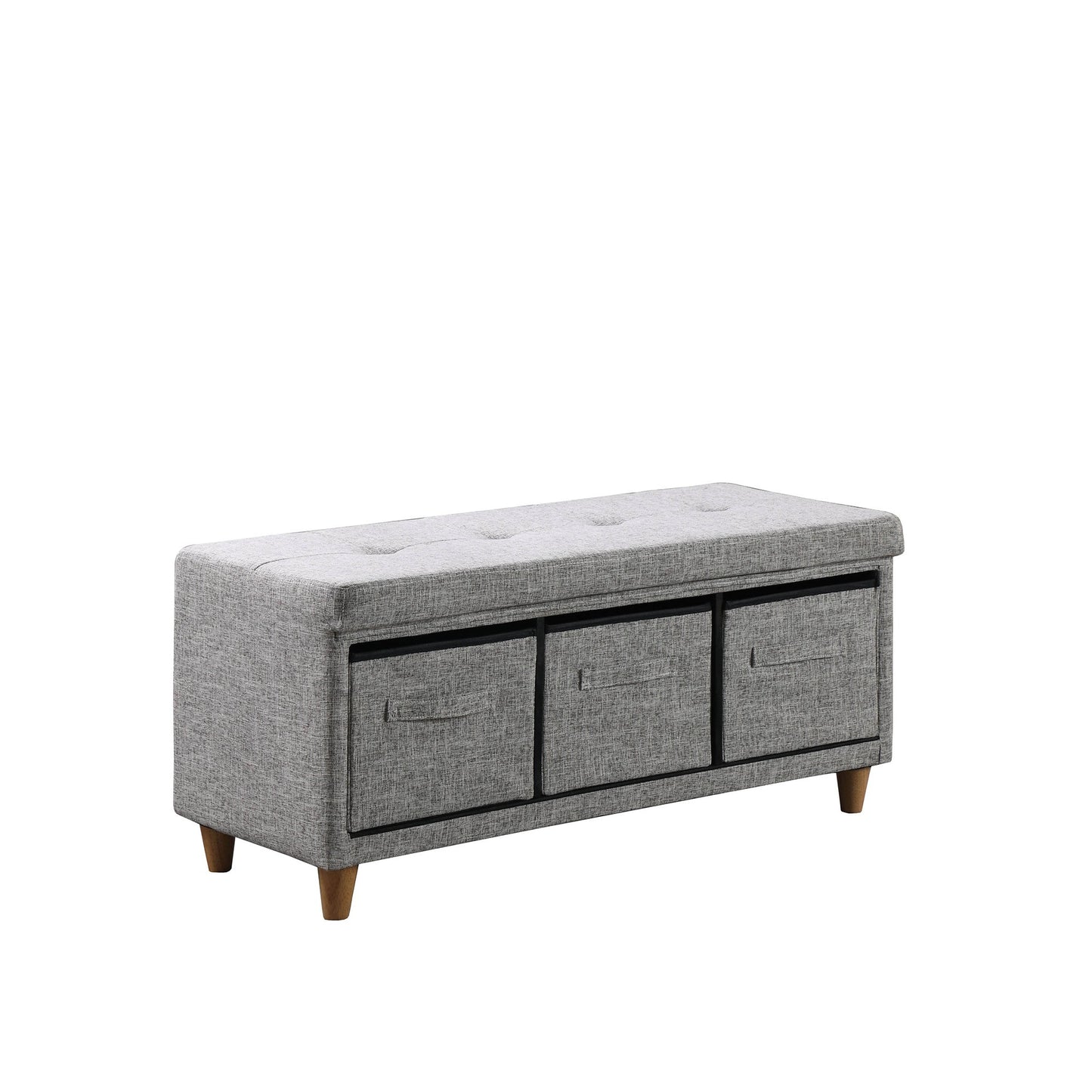 40" Gray And Brown Upholstered Cotton Blend Bench With Drawers By Homeroots | Benches | Modishstore - 2