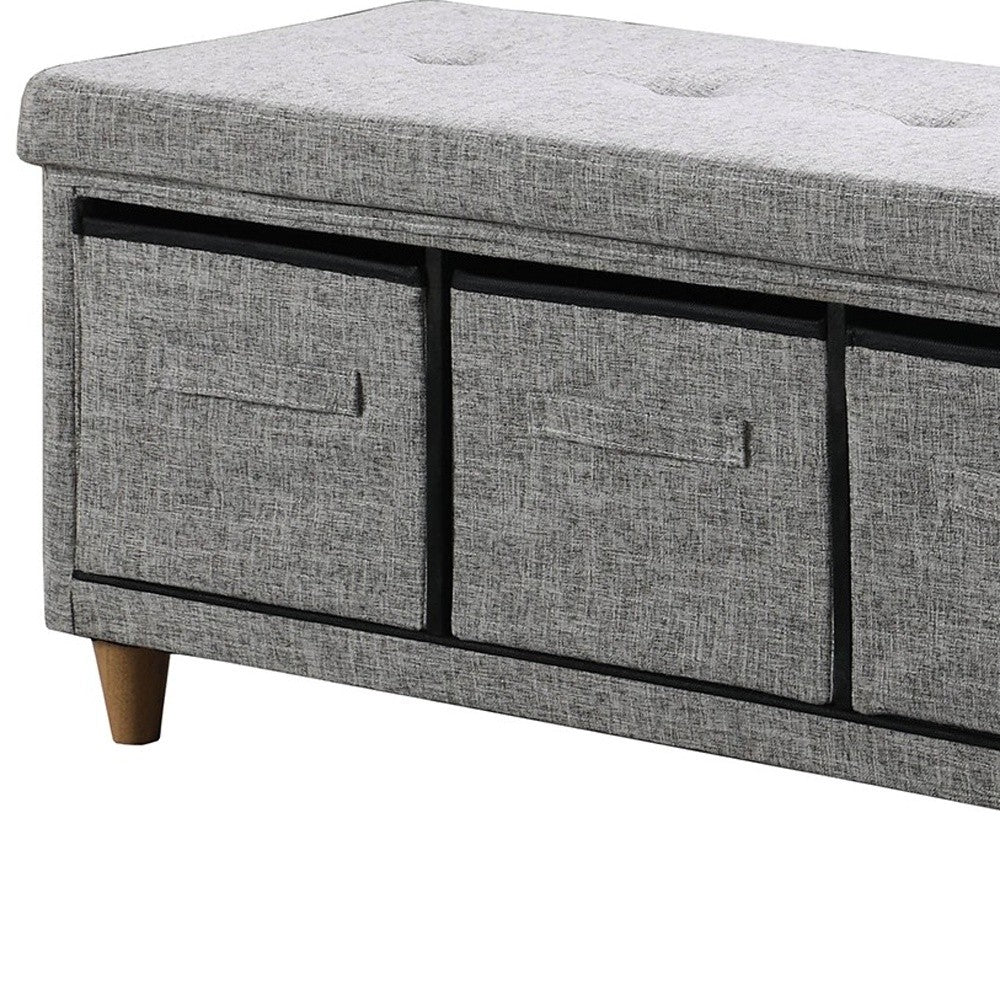 40" Gray And Brown Upholstered Cotton Blend Bench With Drawers By Homeroots | Benches | Modishstore - 5