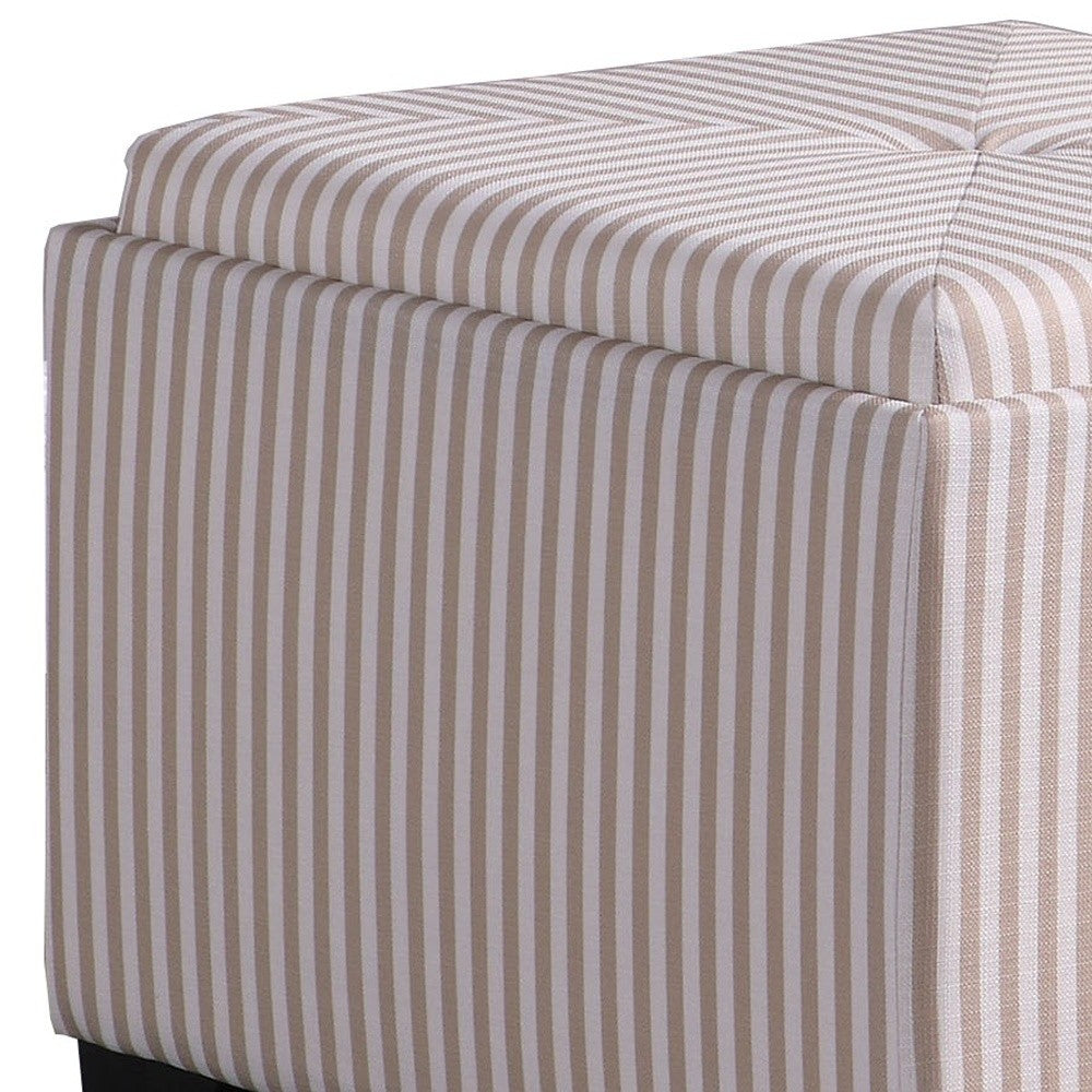 Gray and White Pinstripes Tufted Storage Ottoman By Homeroots