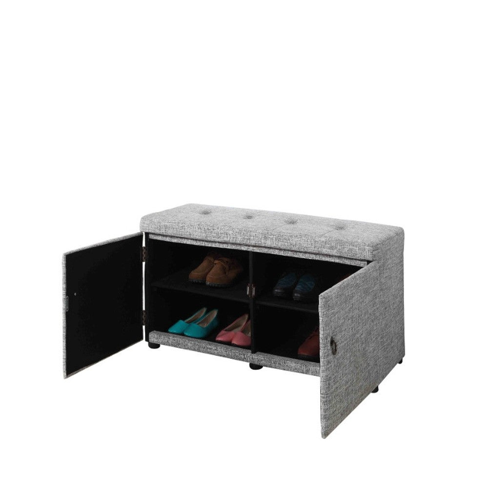 Light Gray Linen Look Double Door Shoe Storage Bench By Homeroots | Benches | Modishstore - 2