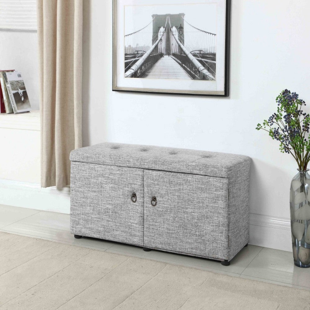 Light Gray Linen Look Double Door Shoe Storage Bench By Homeroots | Benches | Modishstore - 6