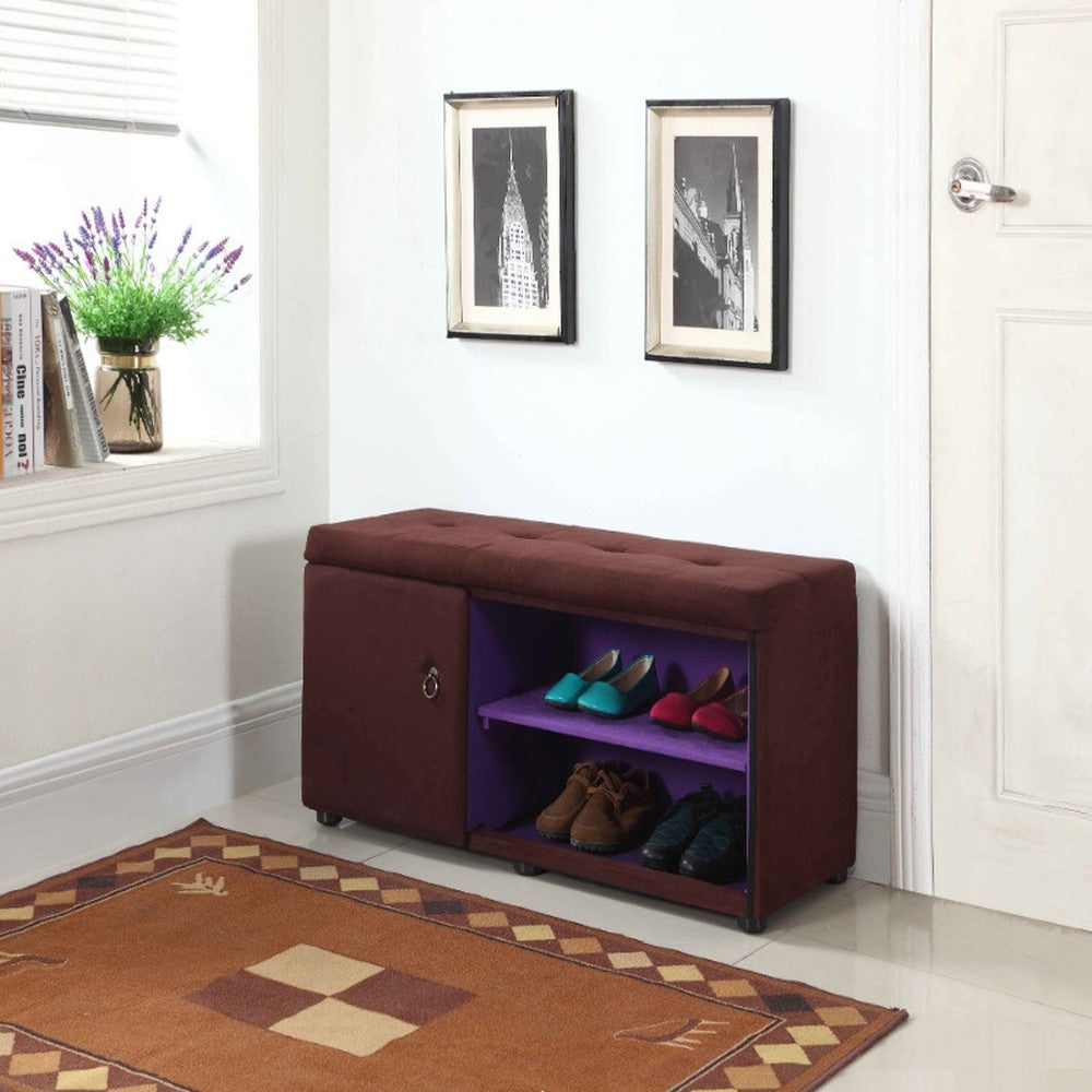 Brown and Purple Tufted Shoe Storage Bench By Homeroots | Benches | Modishstore - 6