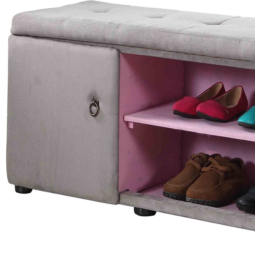 Light Gray and Pink Tufted Shoe Storage Bench By Homeroots | Benches | Modishstore - 3