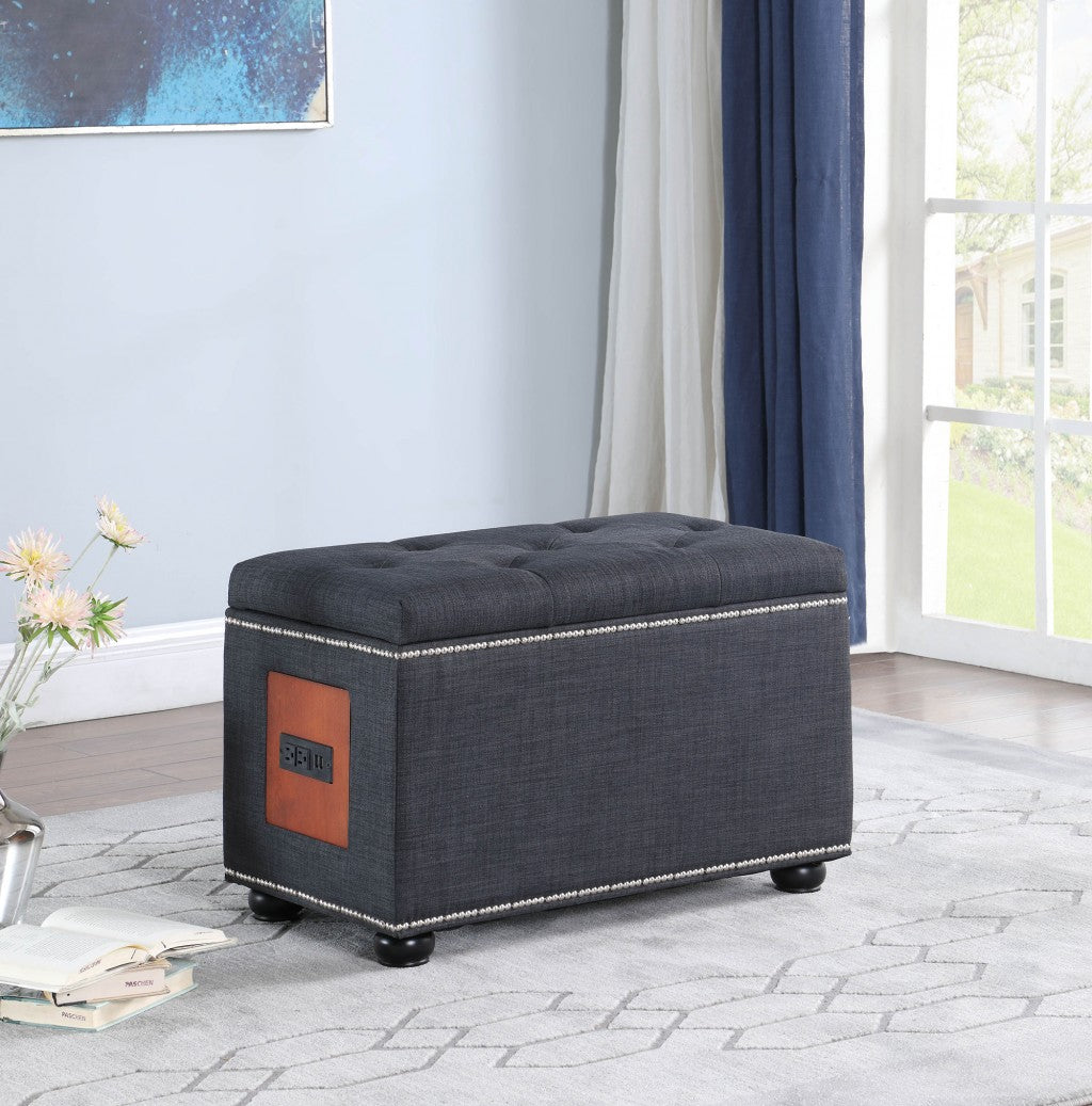 Charcoal Gray Tufted Storage Ottoman with Charging Station By Homeroots