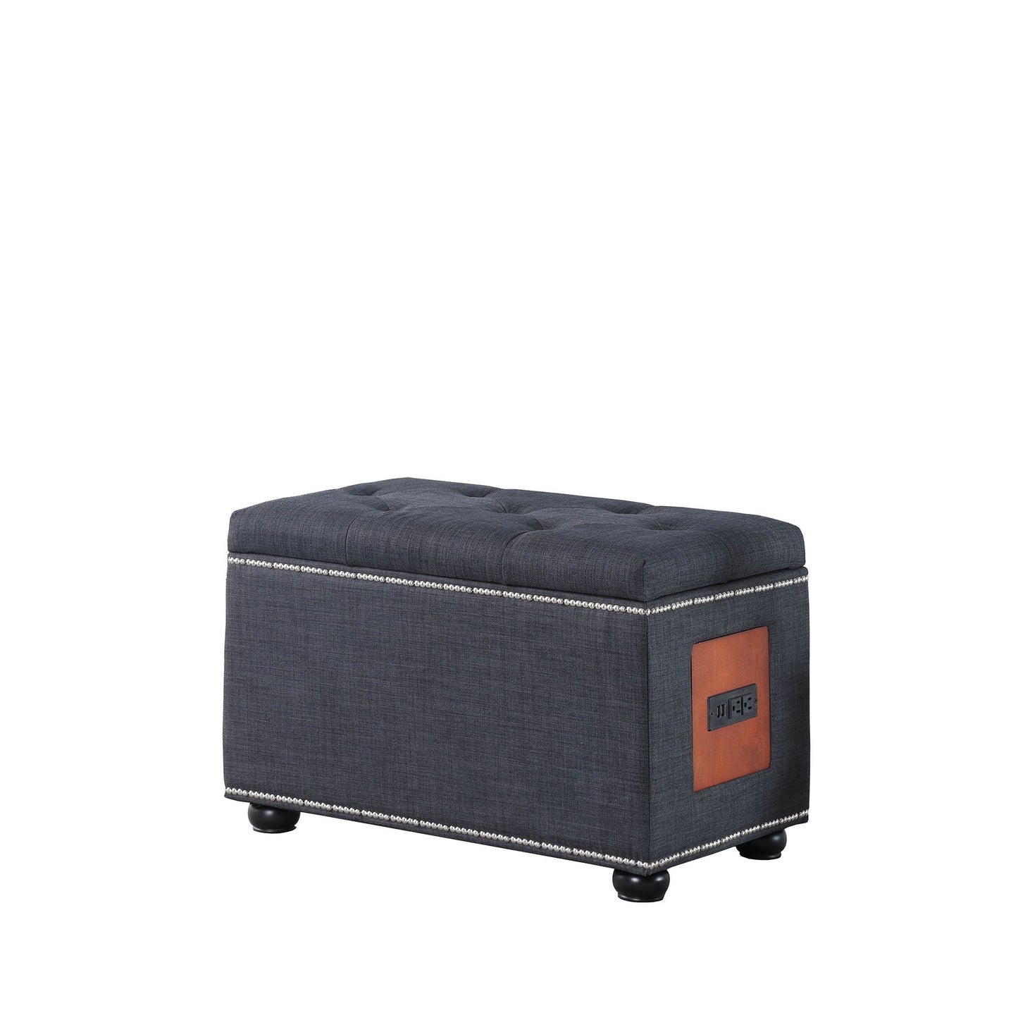 Charcoal Gray Tufted Storage Ottoman with Charging Station By Homeroots