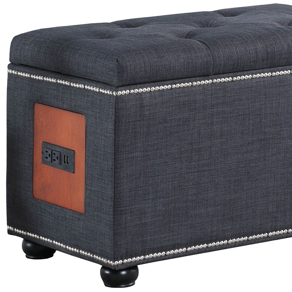 Charcoal Gray Tufted Storage Ottoman with Charging Station By Homeroots