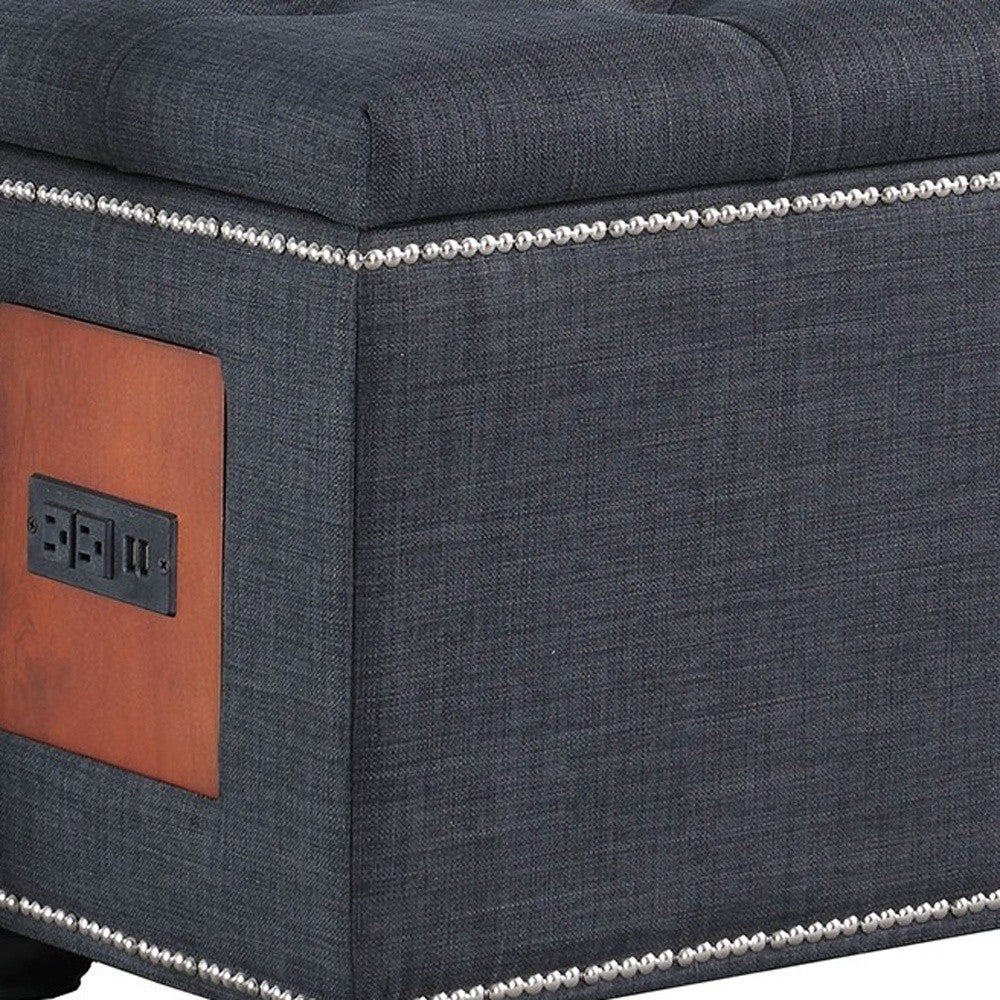 Charcoal Gray Tufted Storage Ottoman with Charging Station By Homeroots