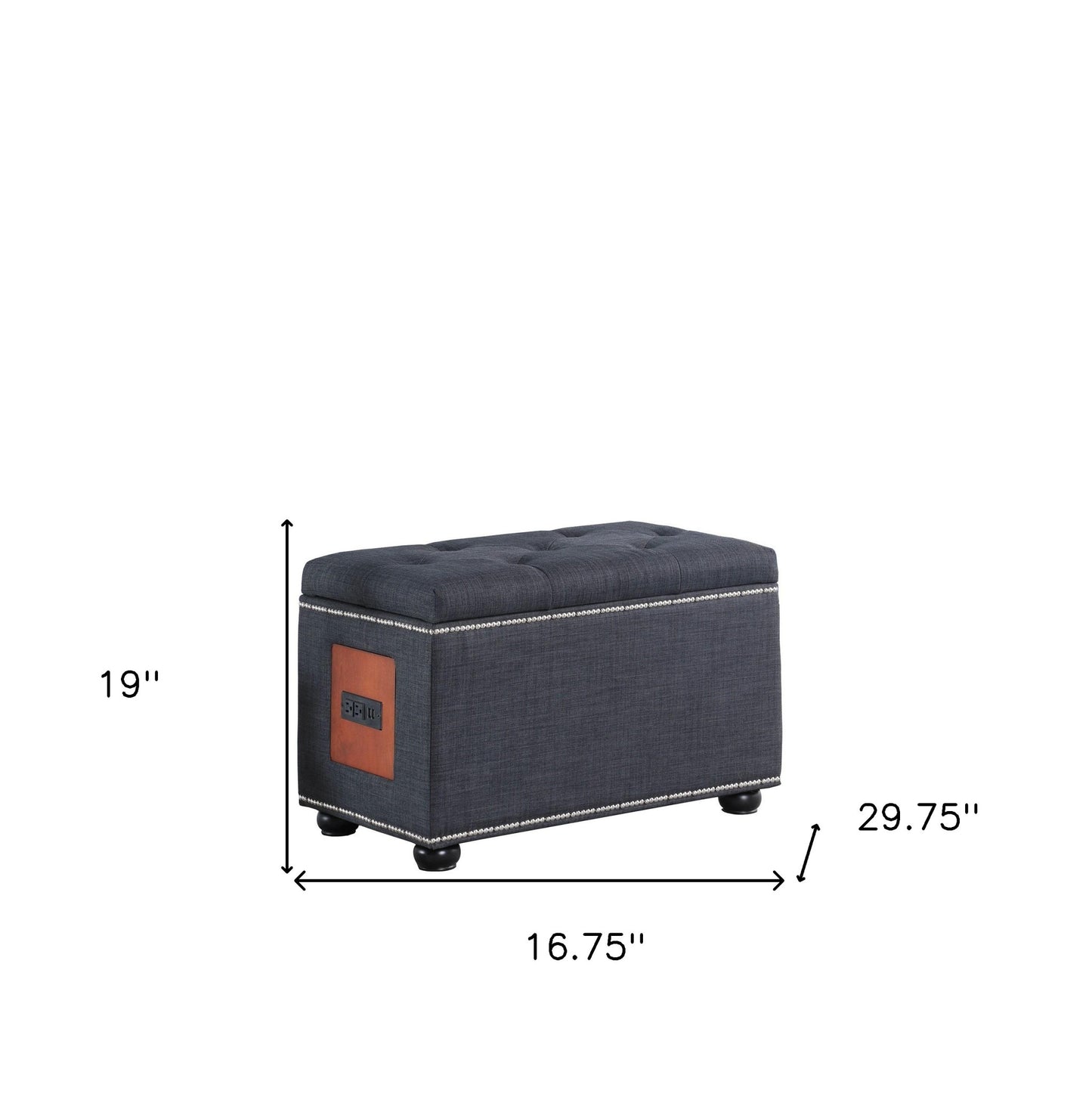 Charcoal Gray Tufted Storage Ottoman with Charging Station By Homeroots