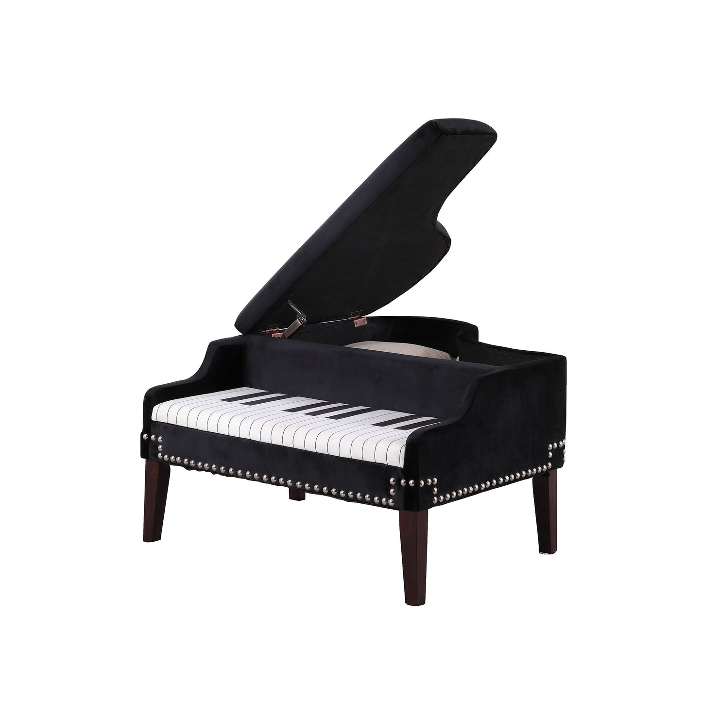 Black Velour Baby Grand Piano Storage Bench By Homeroots | Benches | Modishstore - 2