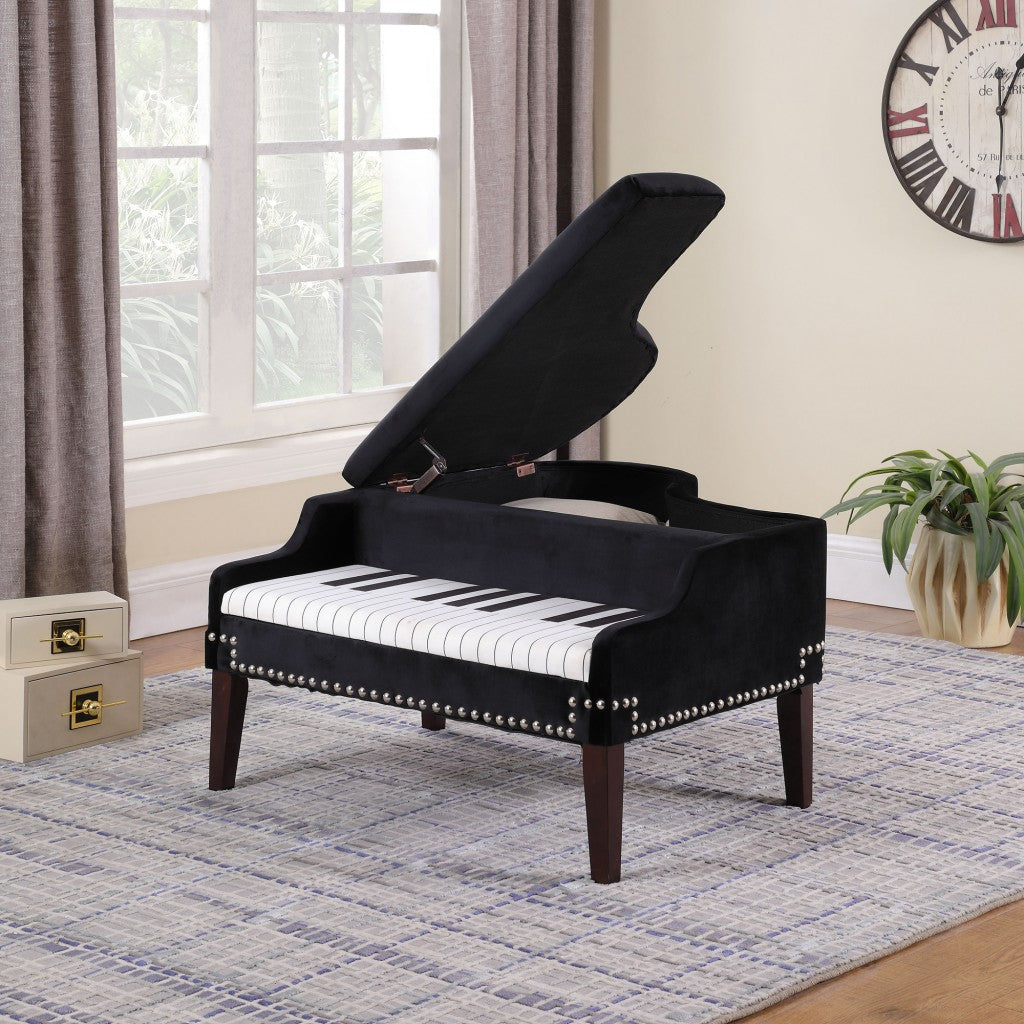 Black Velour Baby Grand Piano Storage Bench By Homeroots | Benches | Modishstore - 6