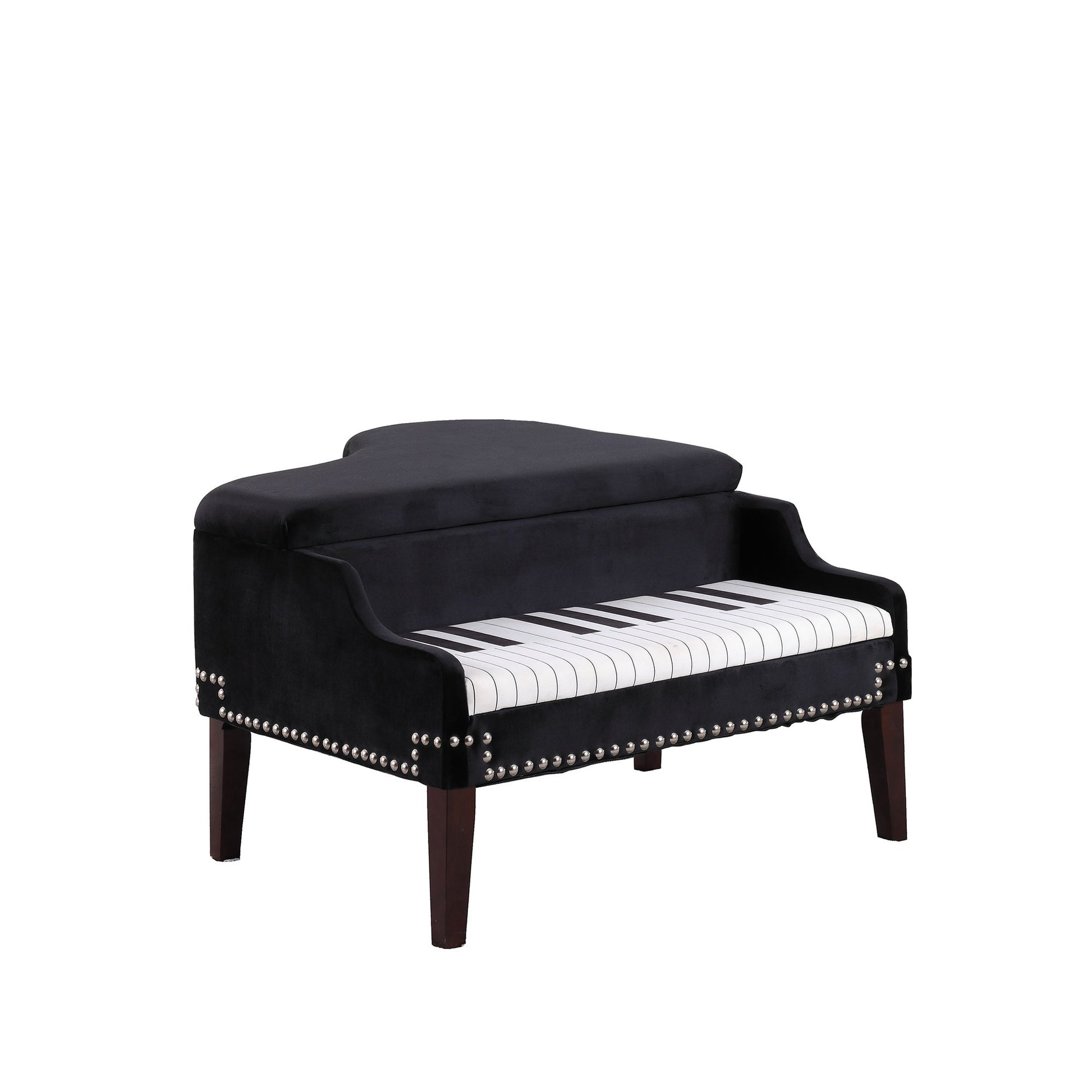 Black Velour Baby Grand Piano Storage Bench By Homeroots | Benches | Modishstore - 3