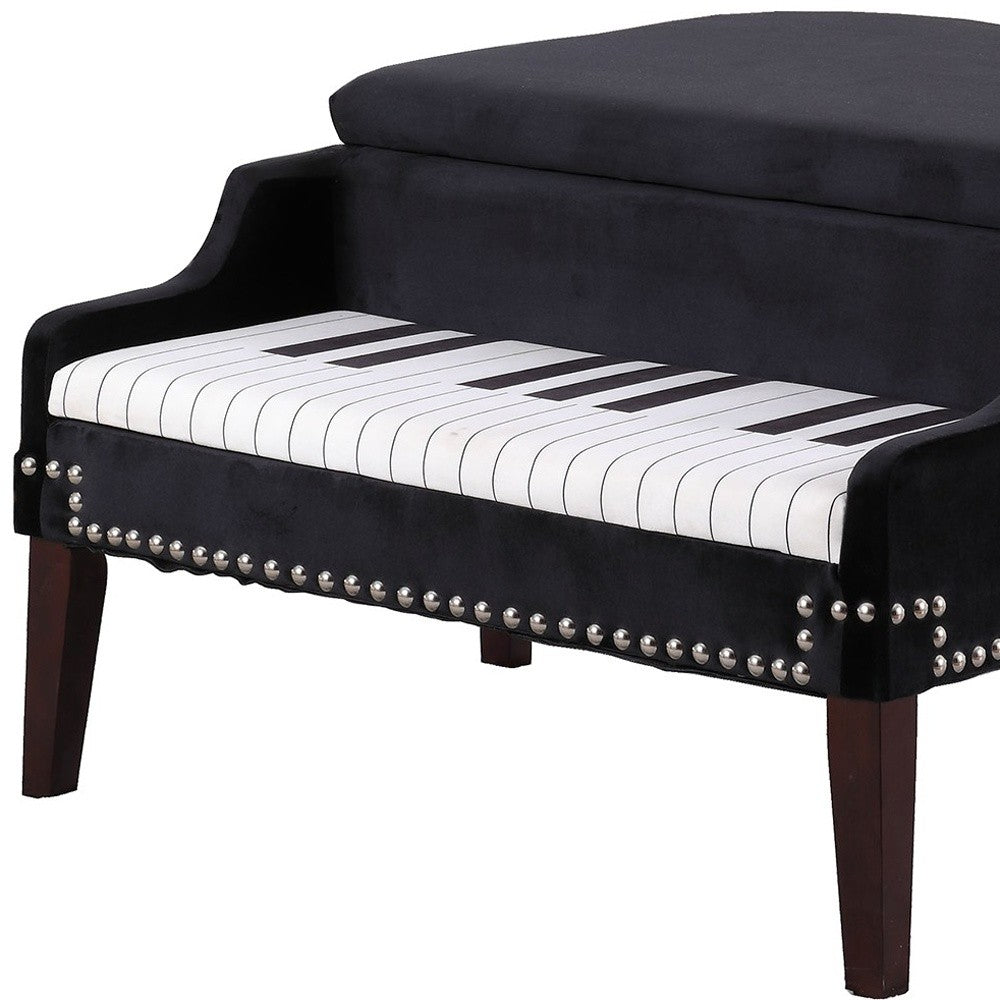 Black Velour Baby Grand Piano Storage Bench By Homeroots | Benches | Modishstore - 4