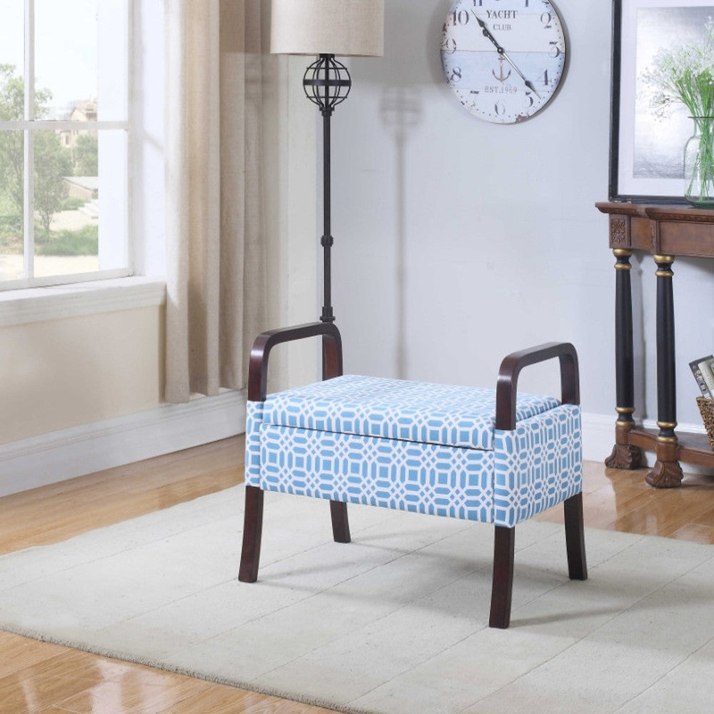 Blue and White Vanity Seat with Wooden Handles By Homeroots