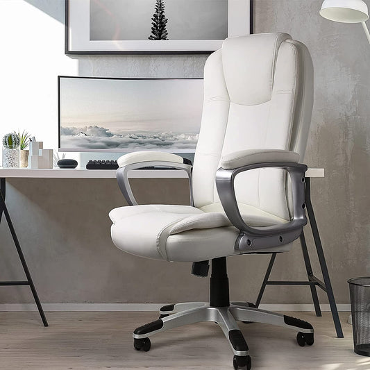 White Leather Executive Chair with Lumbar Support By Homeroots | Office Chairs | Modishstore