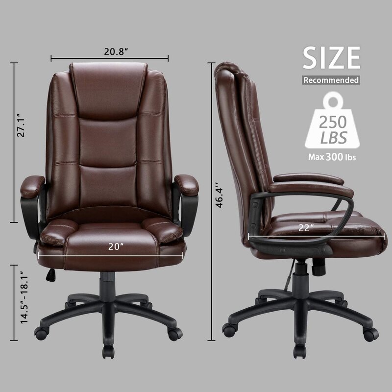 Brown Leather Executive Chair with Lumbar Support By Homeroots | Office Chairs | Modishstore - 2