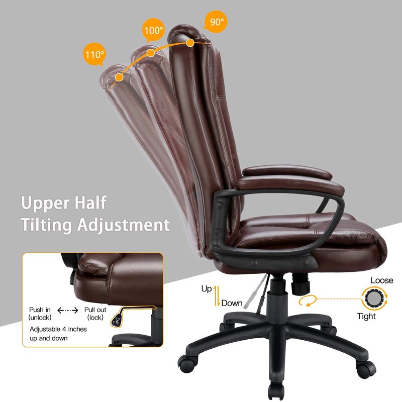 Brown Leather Executive Chair with Lumbar Support By Homeroots | Office Chairs | Modishstore - 4