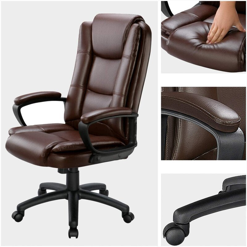 Brown Leather Executive Chair with Lumbar Support By Homeroots | Office Chairs | Modishstore - 5