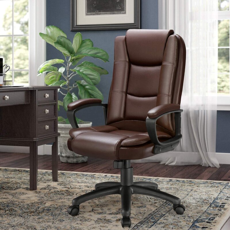 Brown Leather Executive Chair with Lumbar Support By Homeroots | Office Chairs | Modishstore - 6