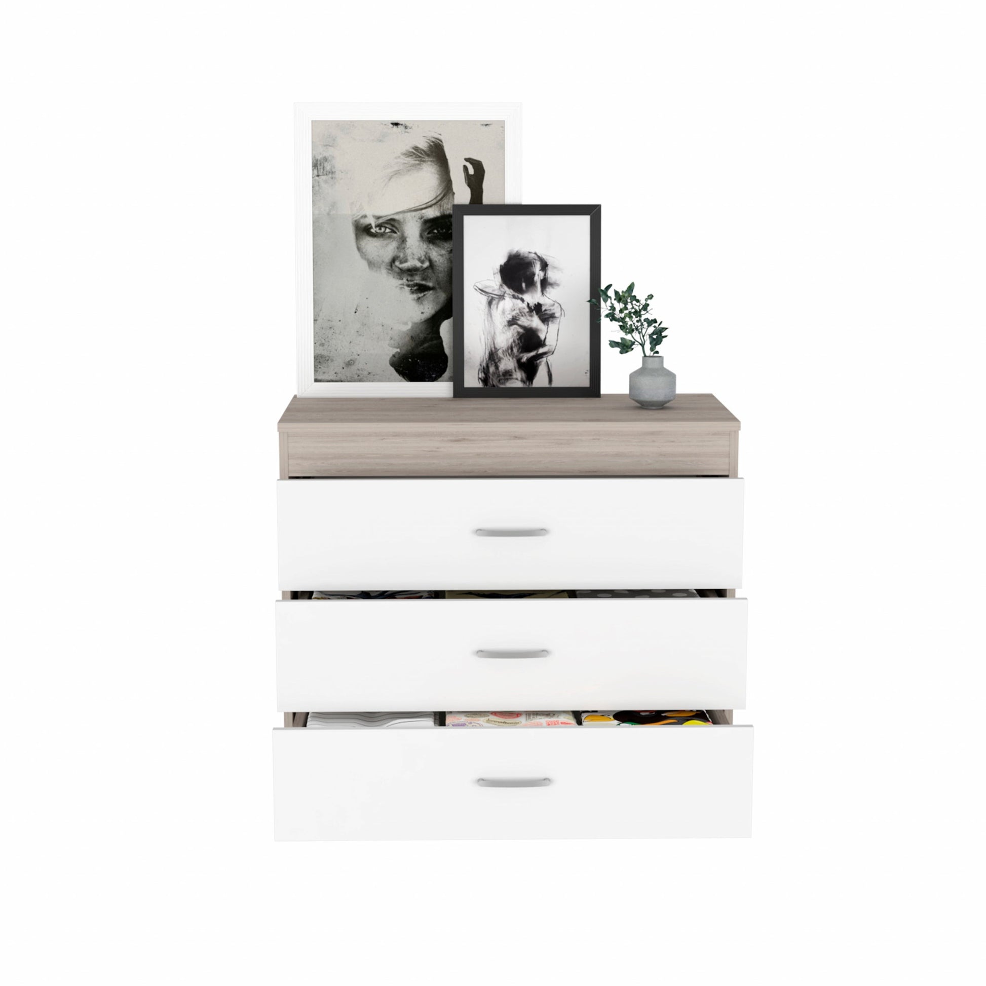 29" Light Gray and White Three Drawer Dresser By Homeroots | Dressers | Modishstore - 5