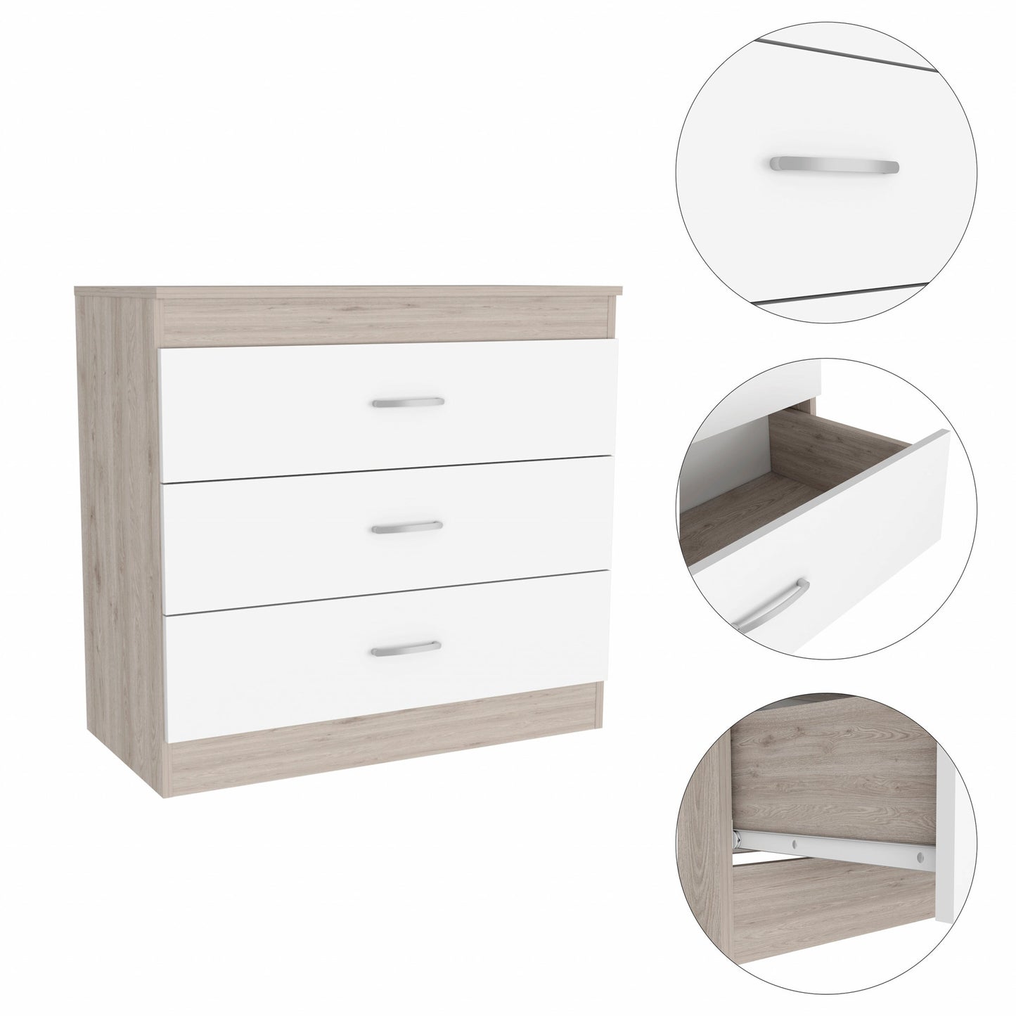 29" Light Gray and White Three Drawer Dresser By Homeroots | Dressers | Modishstore - 8