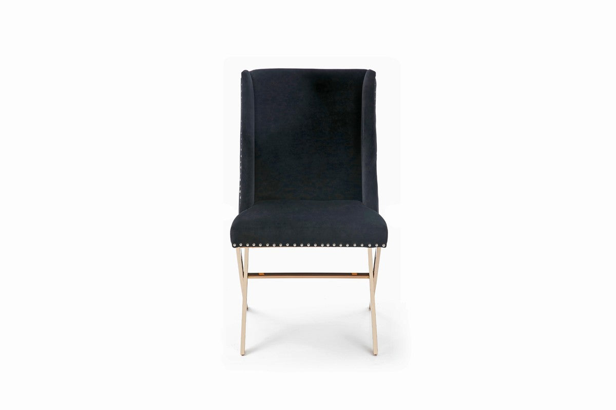 Black Velvet and Rose Gold Nailhead Modern Dining Chair By Homeroots | Dining Chairs | Modishstore - 2