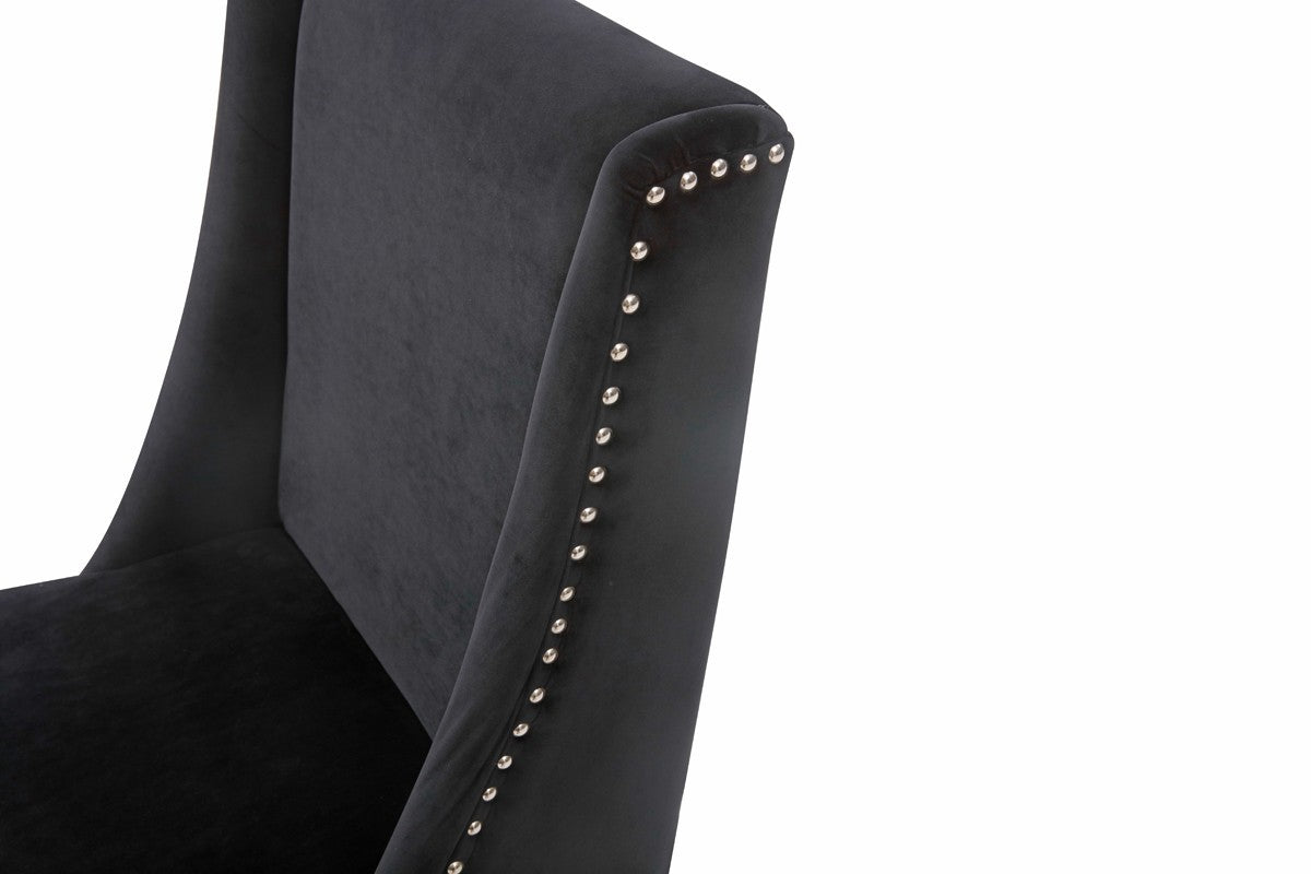 Black Velvet and Rose Gold Nailhead Modern Dining Chair By Homeroots | Dining Chairs | Modishstore - 3