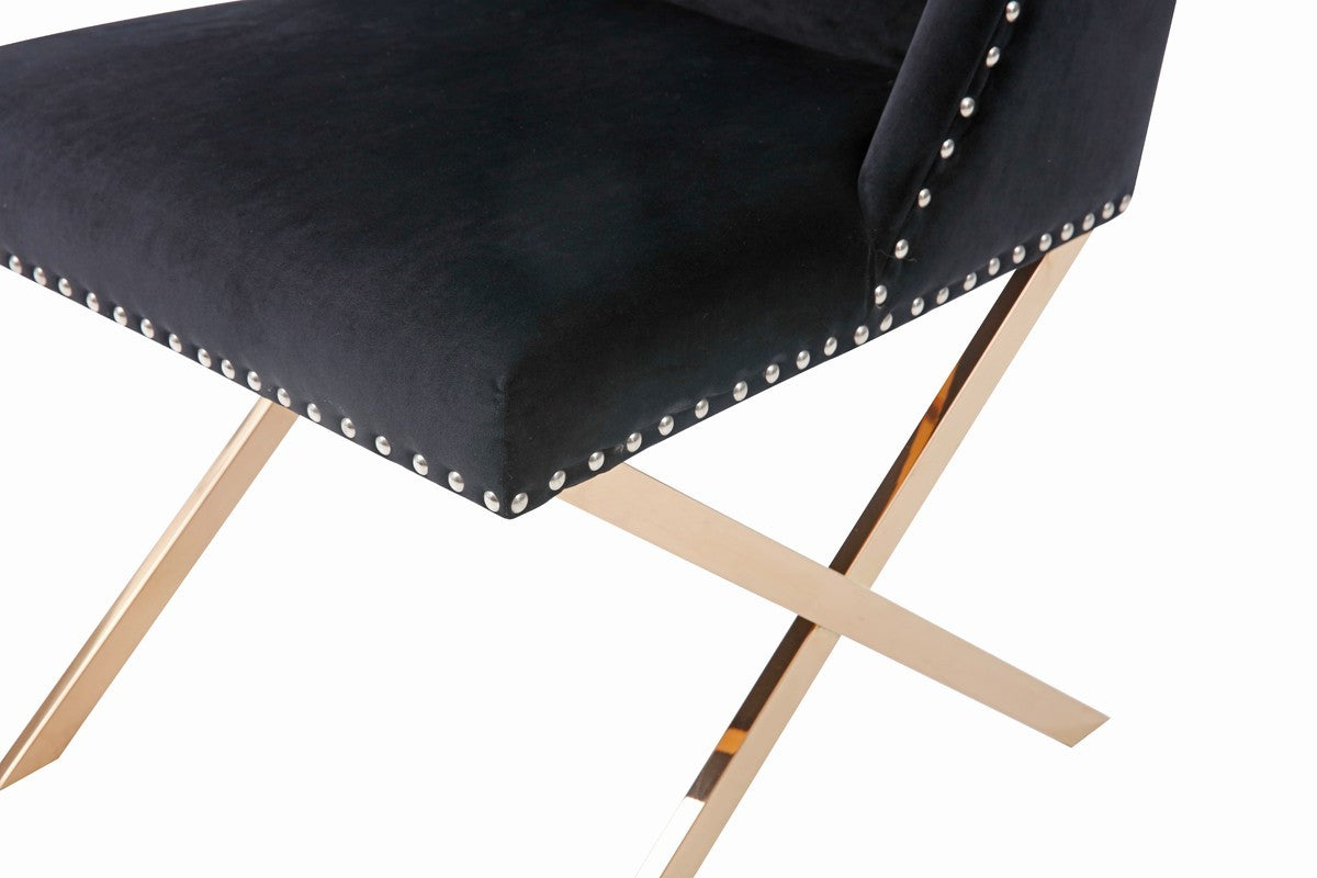 Black Velvet and Rose Gold Nailhead Modern Dining Chair By Homeroots | Dining Chairs | Modishstore - 4