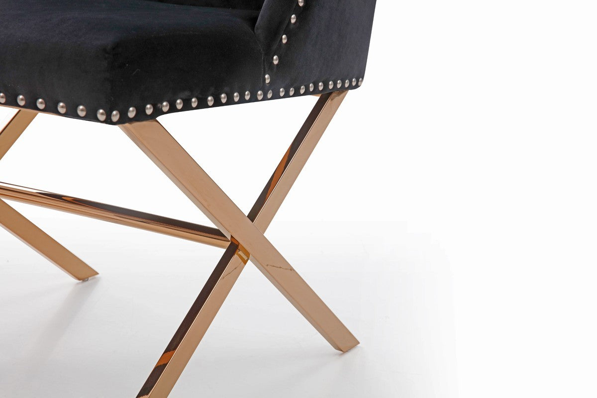 Black Velvet and Rose Gold Nailhead Modern Dining Chair By Homeroots | Dining Chairs | Modishstore - 5