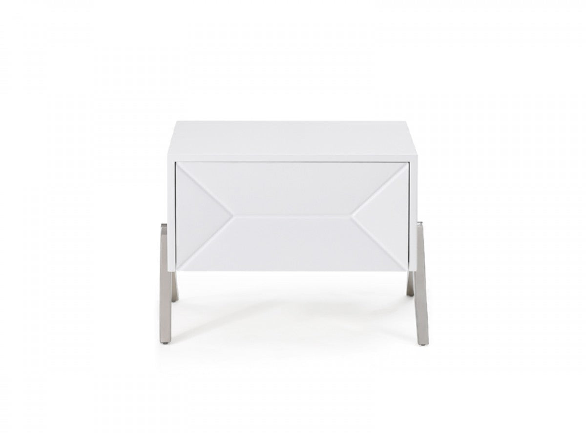 Modern Silky White Nightstand With One Drawer And Steel Legs By Homeroots | Nightstands | Modishstore